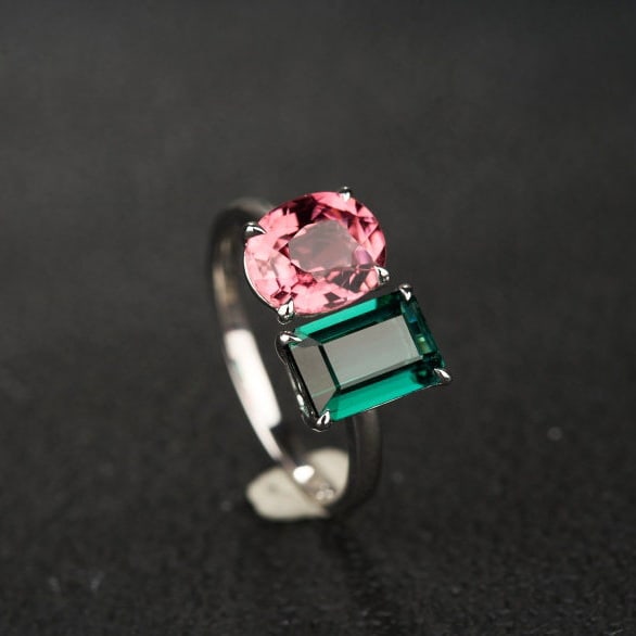 14k Gold 3.22 Ct Natural Tourmaline & Toi Et Moi Ring: Ref:231191154 // gold content:14k gold // ring size:7. 25us // // main gemstone:tourmaline // shape:multiple // carat weight:3. 22ct // color:green // treatment:natural // Condition: New Low