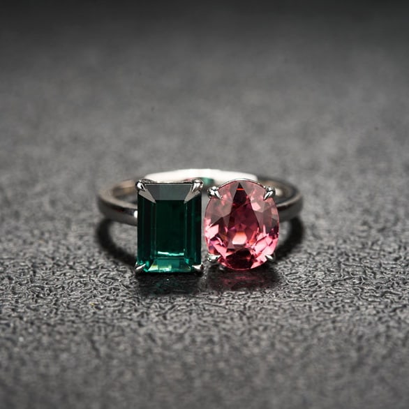14k Gold 3.22 Ct Natural Tourmaline & Toi Et Moi Ring - 3