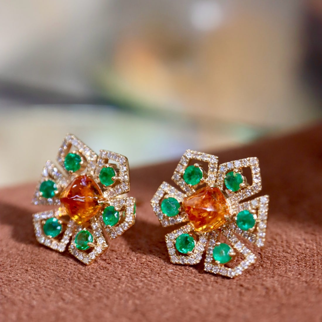 14k Gold 2.69 Ctw Natural Spessartine & Diamond Earrings - 6