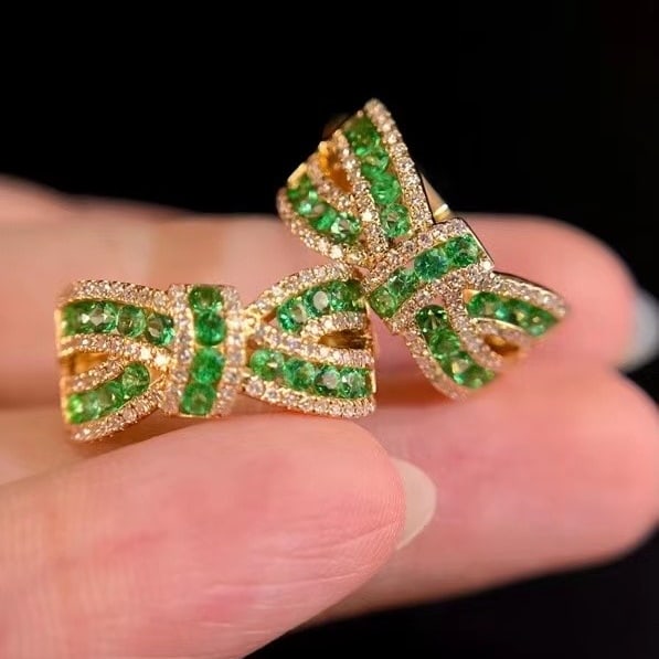 14k Gold 1.54 Ctw Natural Emerald & Diamond Earrings - 7