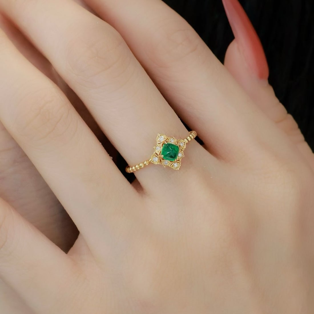 14k Gold 0.58 Ctw Natural Emerald & Diamond Ring - 4