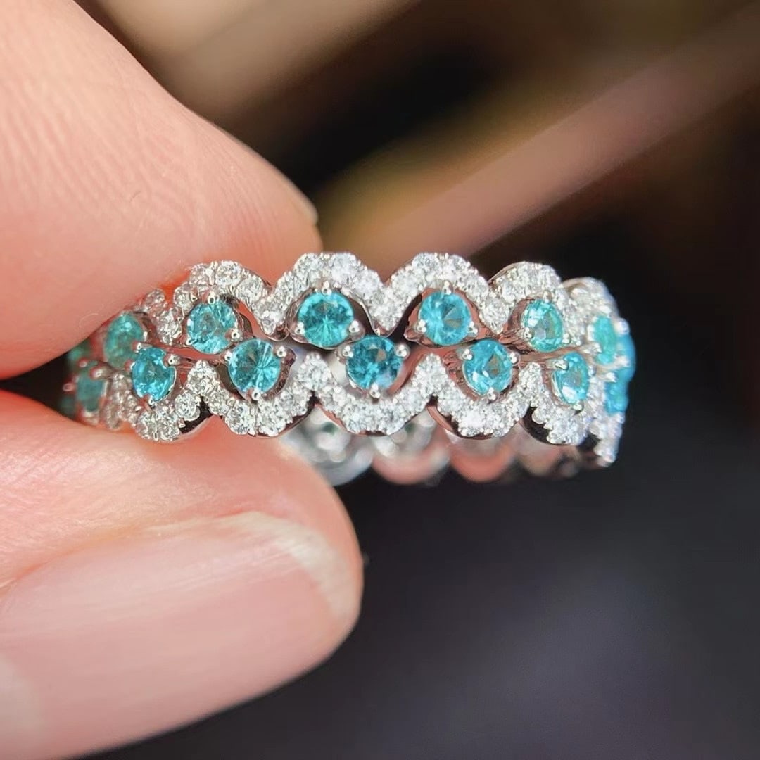 14k Gold 1.16 Ctw Natural Paraiba Tourmaline & Diamond Ring - 5
