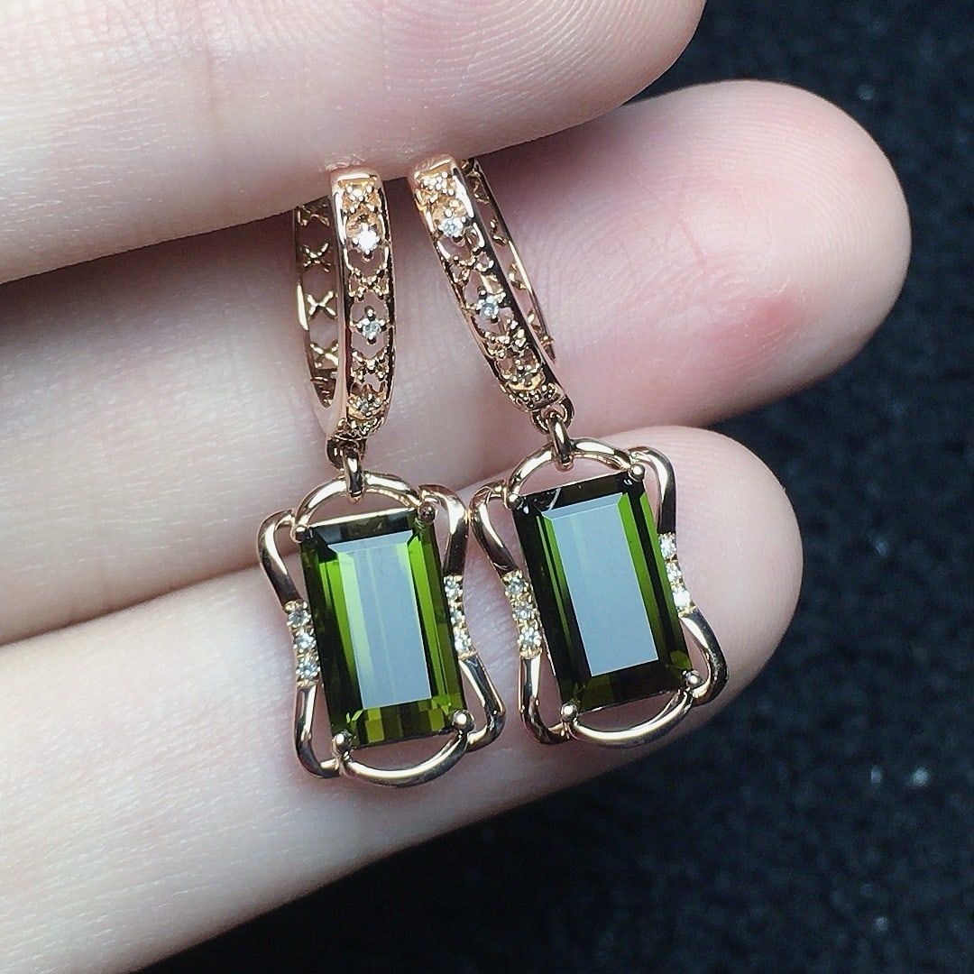 14k Gold 2.98 Ct Natural Tourmaline & Diamond Earrings - 4
