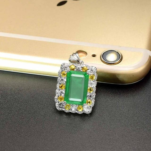 14k Gold 5.39 Ctw Natural Emerald & Sapphire Pendant( Without Chain ) - 2