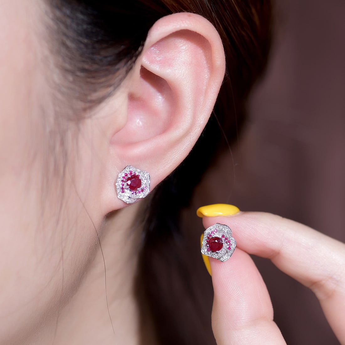14k Gold 1.43 Ctw Natural Ruby & Diamond Earrings - 2