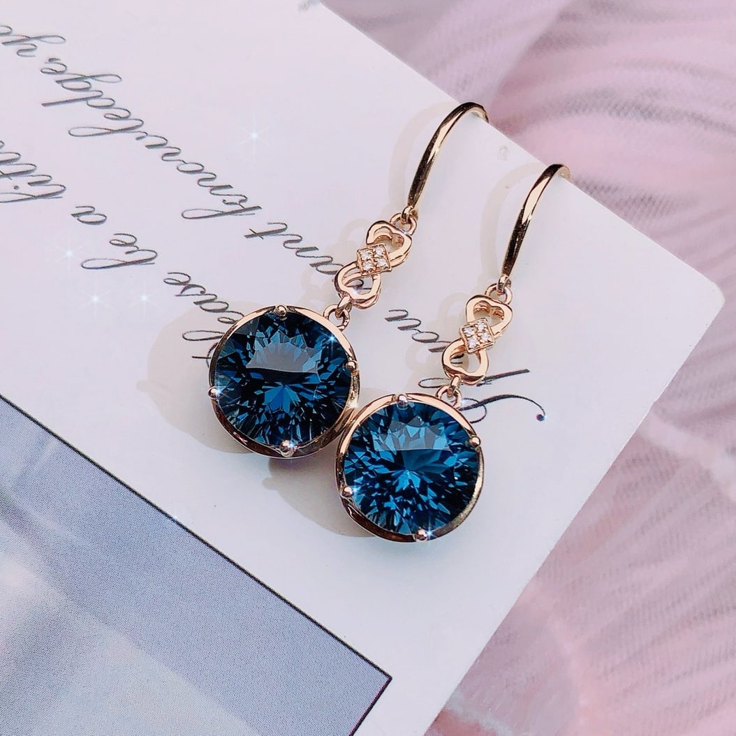 14k Gold 9.7 Ct Natural Topaz & Diamond Earrings - 3