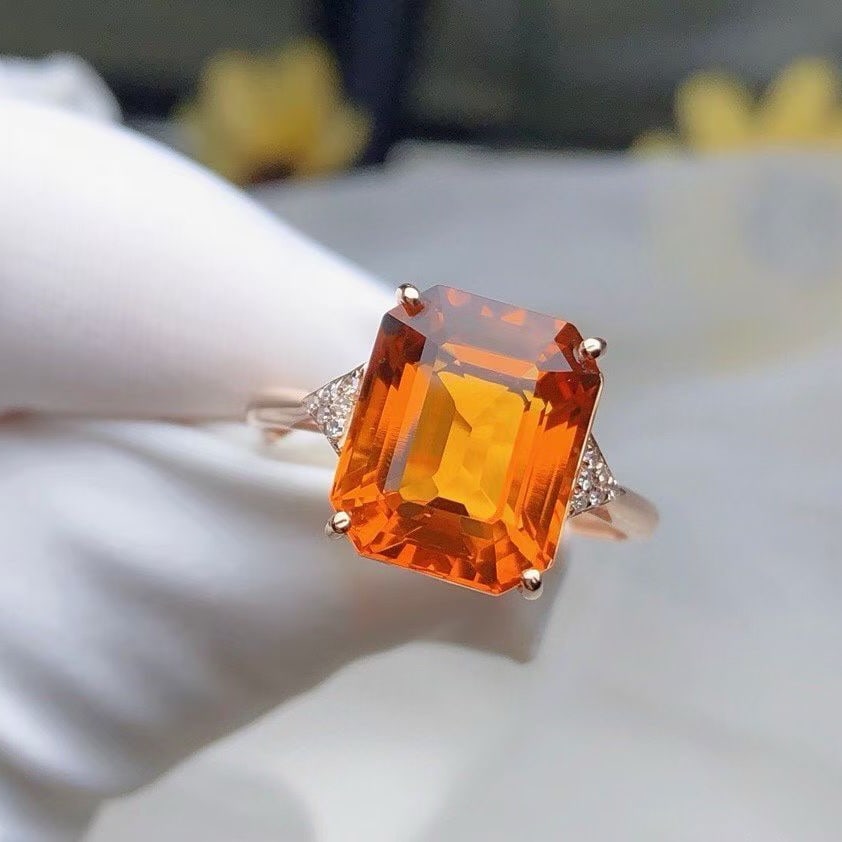 14k Gold 4.80 Ct Natural Citrine & Diamond Ring - 2