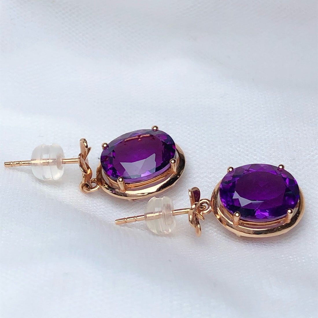 14k Gold 7.25 Ct Natural Amethyst & Diamond Earrings - 3