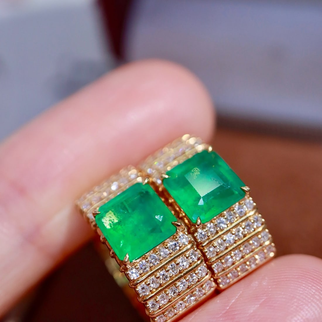 14k Gold 2.82 Ctw Natural Emerald & Diamond Earrings - 2