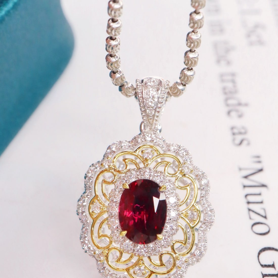 14k Gold 1.27 Ctw Natural Ruby & Diamond Pendant( Without Chain ): Ref:231192033 // gold content:14k gold // main gemstone:ruby // shape:oval // carat weight:1. 00ct // color:pigeonblood red // treatment:natural // // adjacent gemstone 2 : diamond // shape:round //