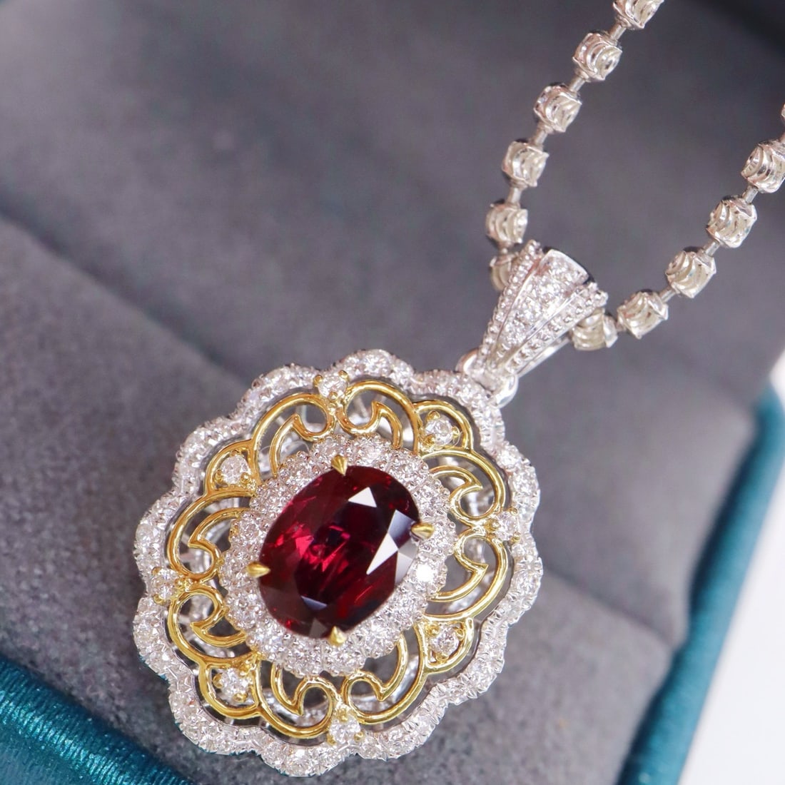 14k Gold 1.27 Ctw Natural Ruby & Diamond Pendant( Without Chain ) - 5