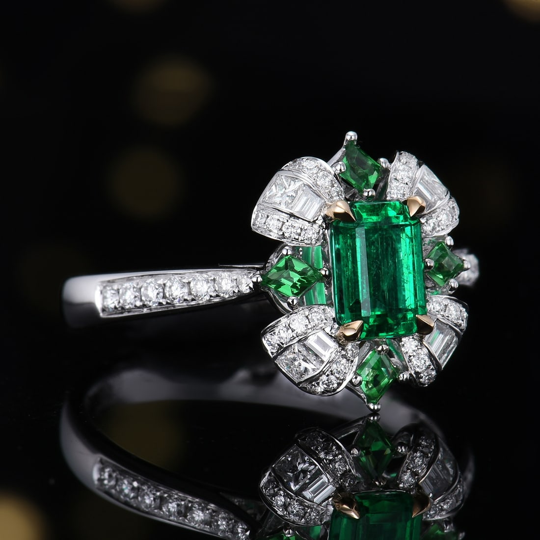 14k Gold 1.16 Ctw Natural Emerald & Diamond Ring - 2