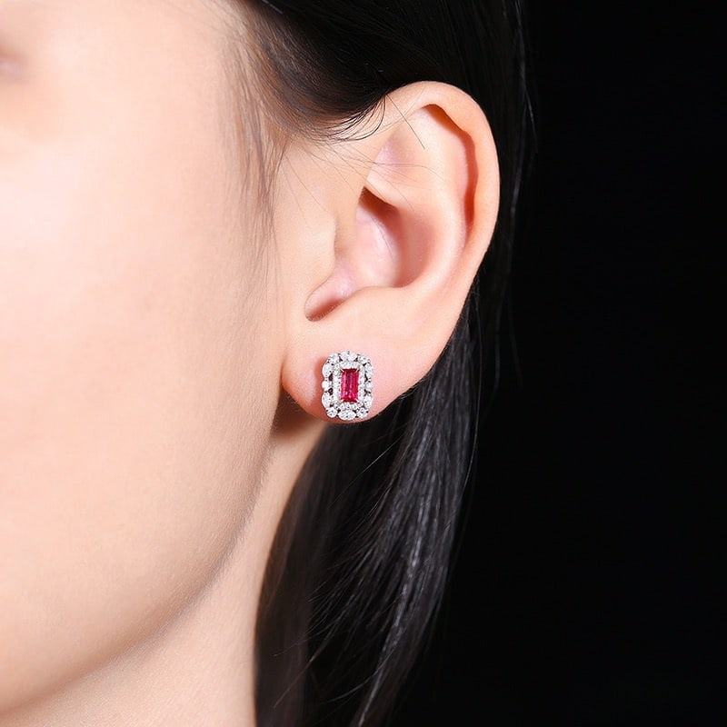 14k Gold 0.98 Ctw Natural Ruby & Diamond Earrings - 5