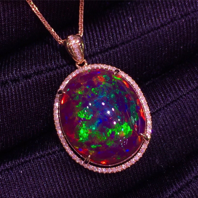 14k Gold 8.95 Ct Natural Opal & Diamond Pendant( Without Chain ) - 2