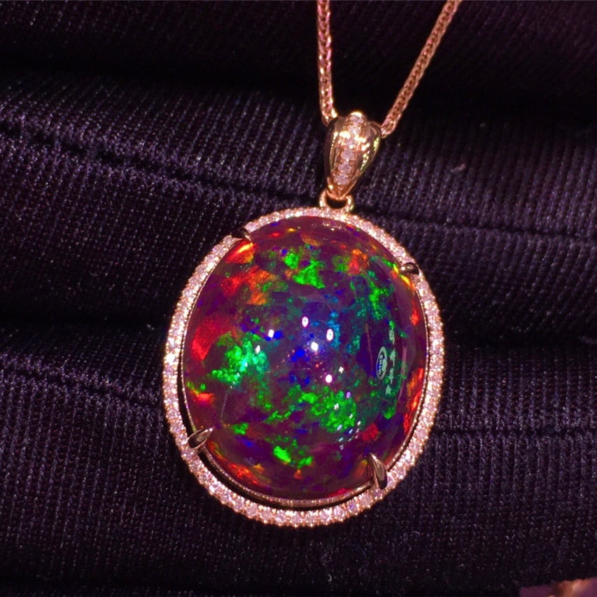 14k Gold 8.95 Ct Natural Opal & Diamond Pendant( Without Chain ) - 3