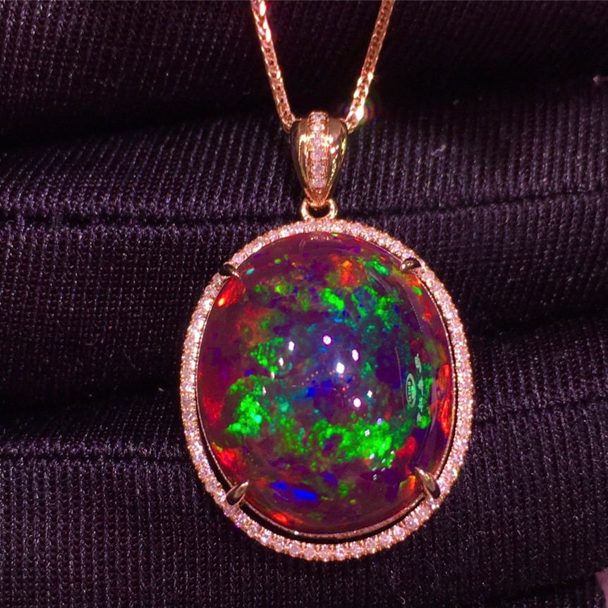 14k Gold 8.95 Ct Natural Opal & Diamond Pendant( Without Chain ) - 4