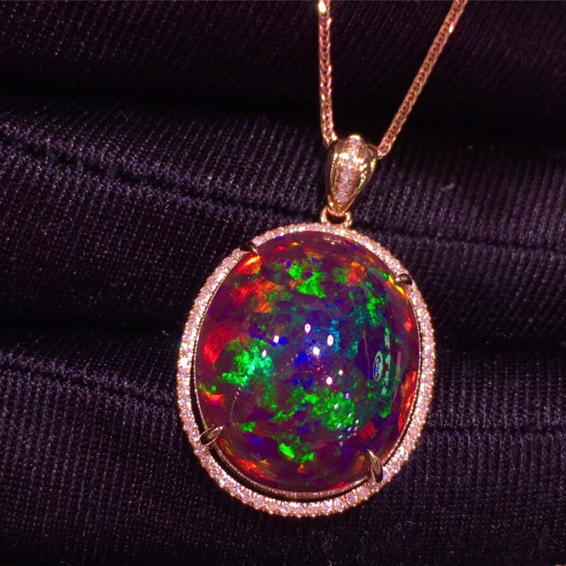 14k Gold 8.95 Ct Natural Opal & Diamond Pendant( Without Chain ) - 6