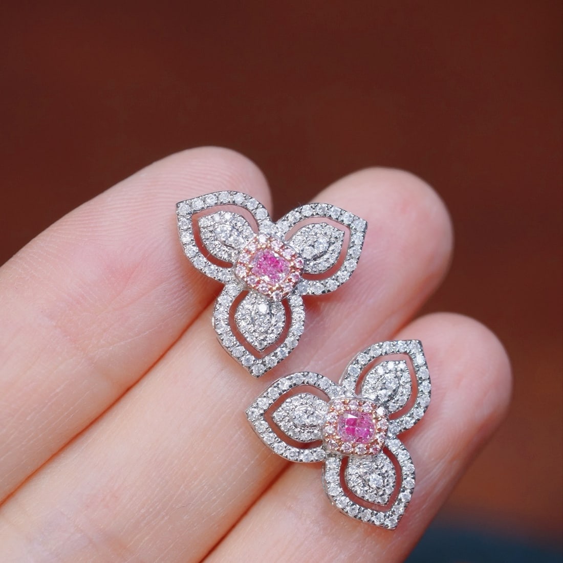 14k Gold 1.00 Ctw Natural Pink Diamond & Diamond Earrings - 2