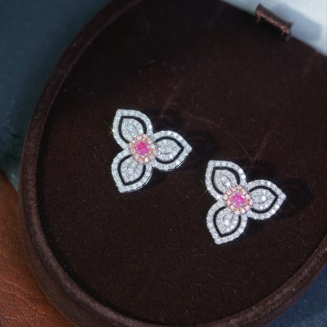 14k Gold 1.00 Ctw Natural Pink Diamond & Diamond Earrings - 8