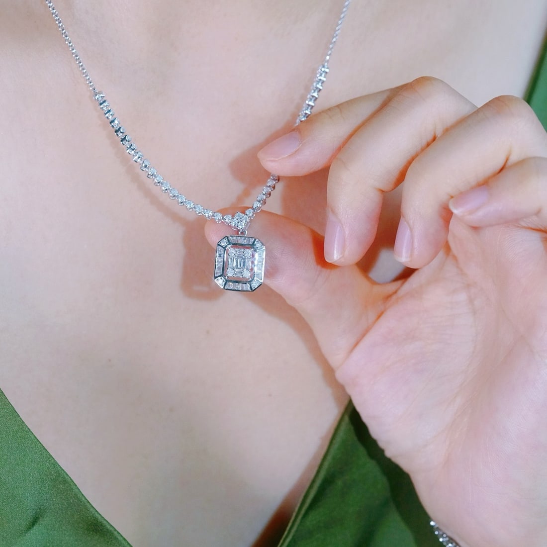 14k Gold 1.30 Ct Natural H Diamond Necklace - 7