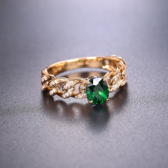 14k Gold 1.18 Ctw Vivid Green Natural Tsavorite & Diamond Ring - 4