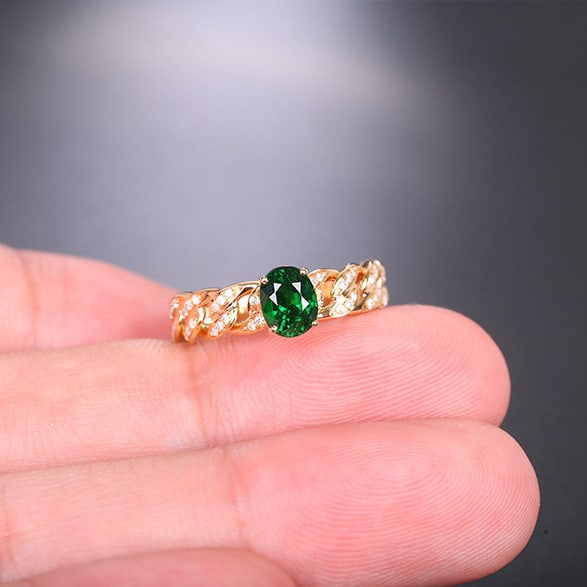 14k Gold 1.18 Ctw Vivid Green Natural Tsavorite & Diamond Ring - 7