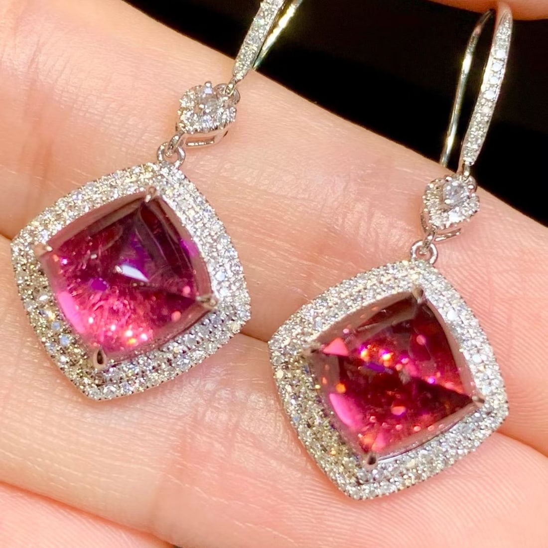 14k Gold 6.9 Ct Natural Tourmaline & Diamond Earrings - 2