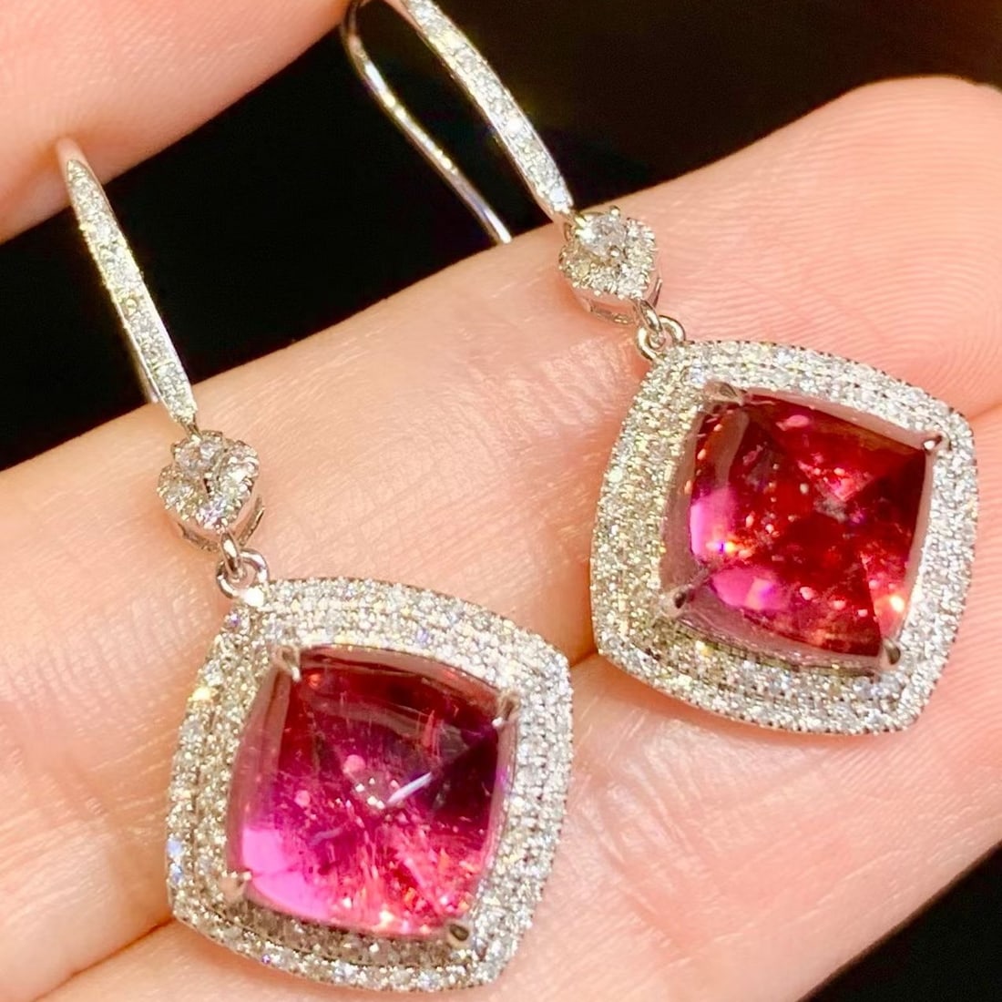 14k Gold 6.9 Ct Natural Tourmaline & Diamond Earrings - 4