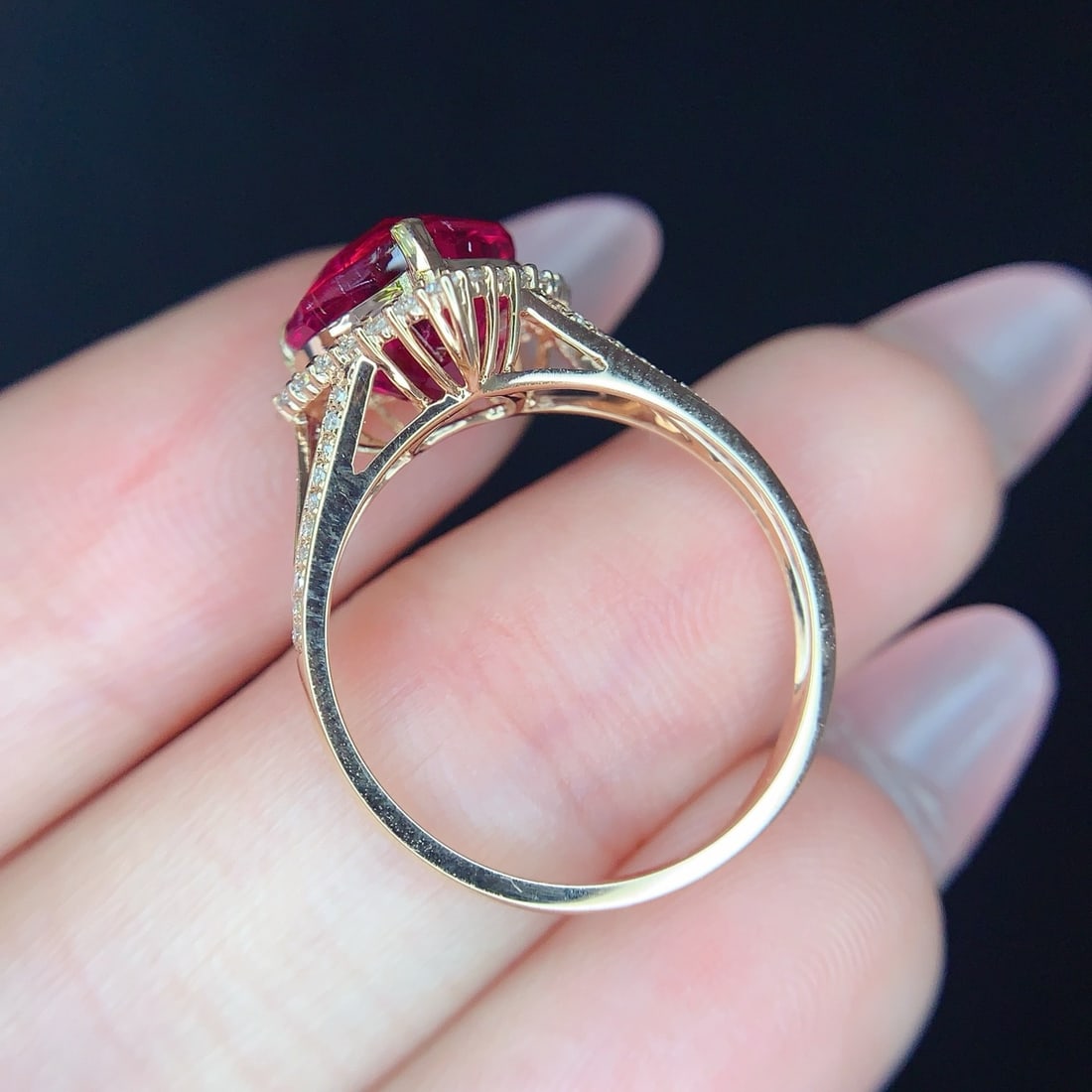14k Gold 3 Ct Natural Tourmaline & Diamond Ring - 6