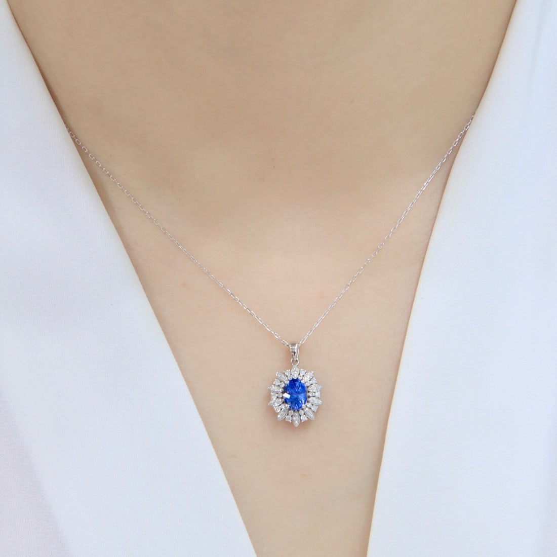 14k Gold 1.34 Ctw Natural Sapphire & Diamond Necklace - 8