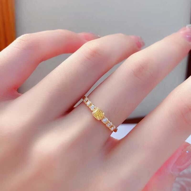 14k Gold 0.32 Ctw Natural Yellow Diamond & Diamond Ring - 4