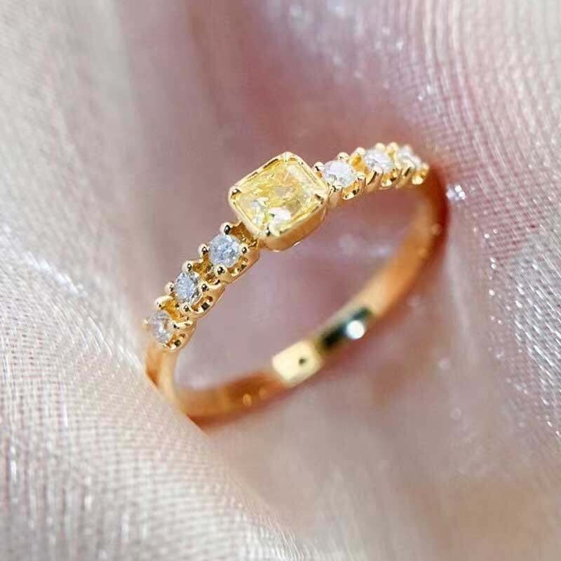 14k Gold 0.32 Ctw Natural Yellow Diamond & Diamond Ring - 5