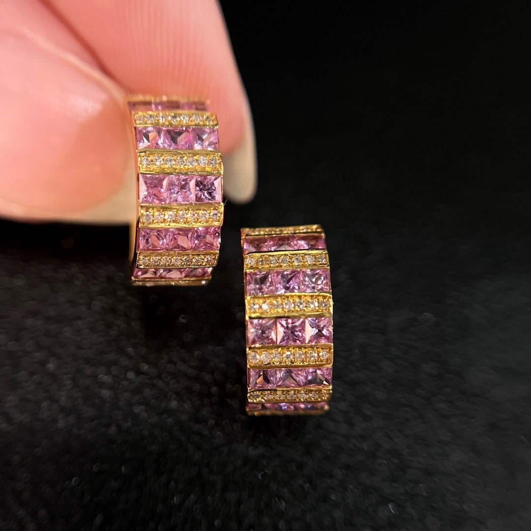 14k Gold 3.10 Ct Natural Sapphire & Diamond Earrings - 3