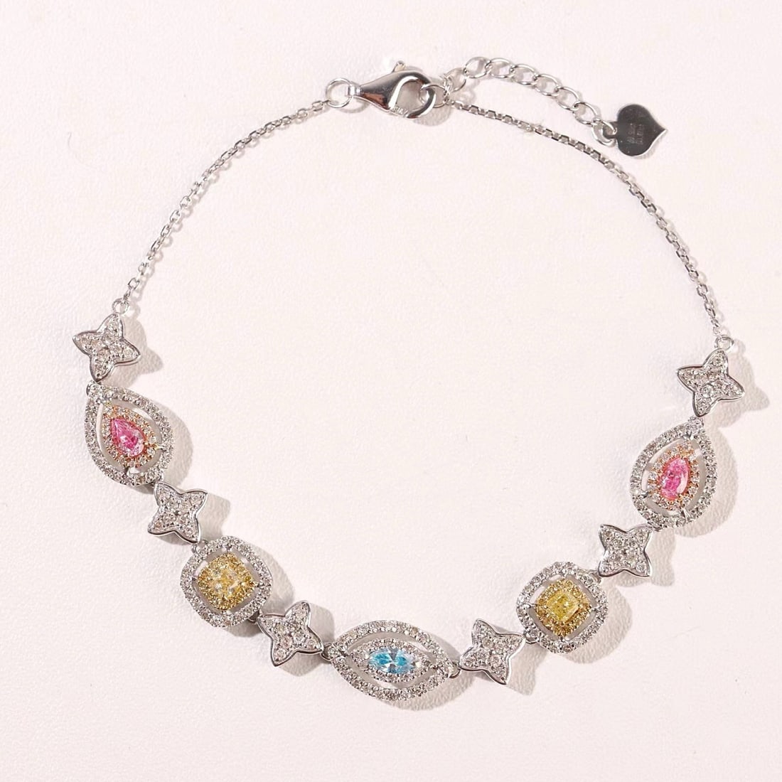 14k Gold 1.5 Ctw Natural Color Diamond & Diamond Bracelet - 7