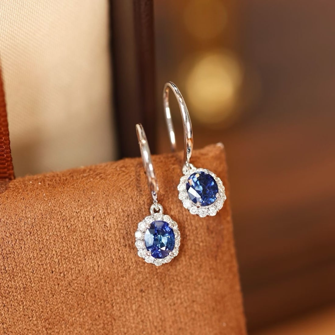 14k Gold 1.30 Ctw Natural Sapphire & Diamond Earrings - 2