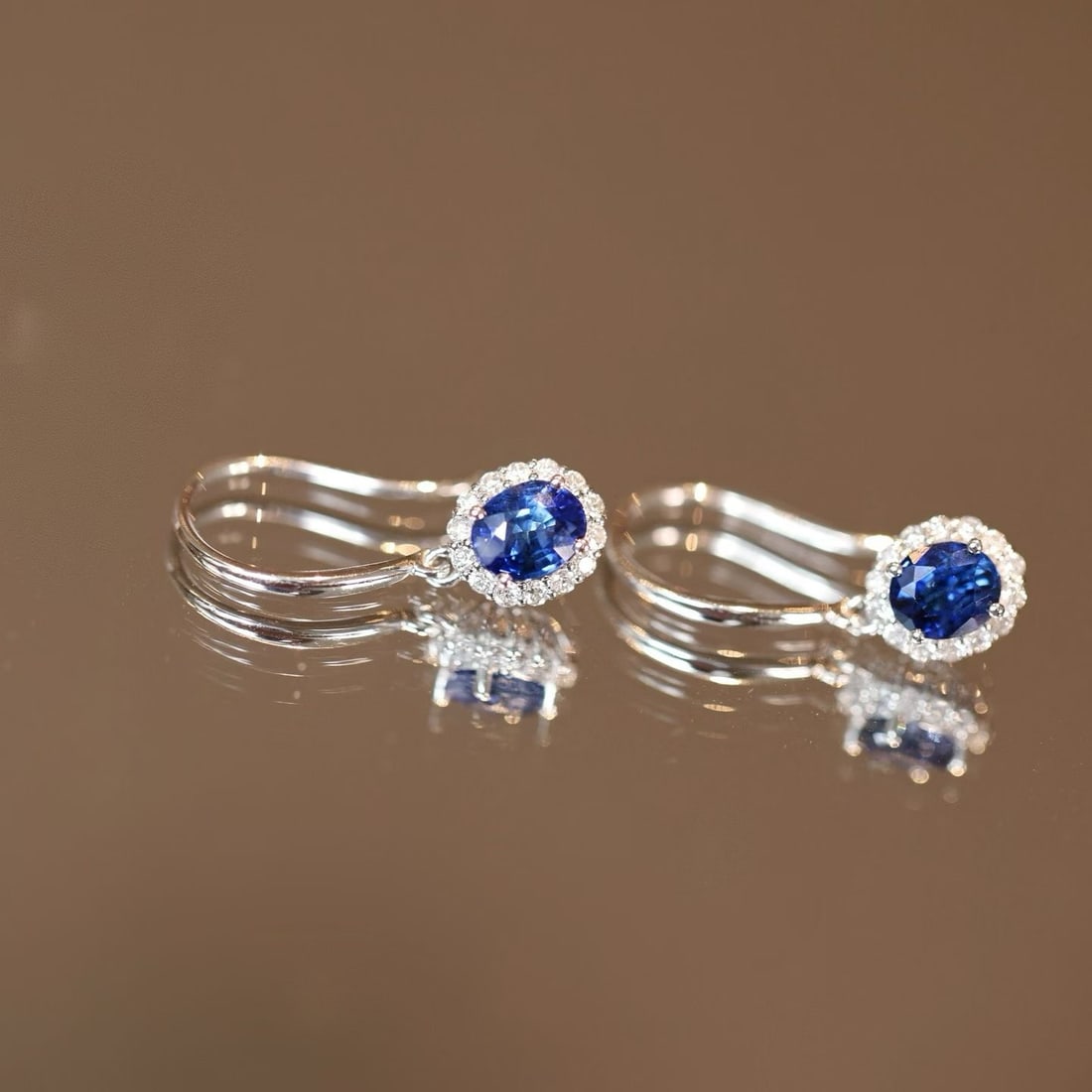 14k Gold 1.30 Ctw Natural Sapphire & Diamond Earrings - 3