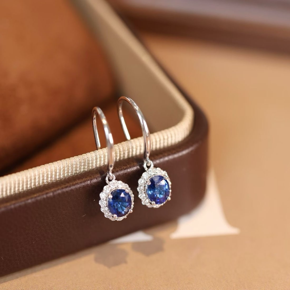 14k Gold 1.30 Ctw Natural Sapphire & Diamond Earrings - 5