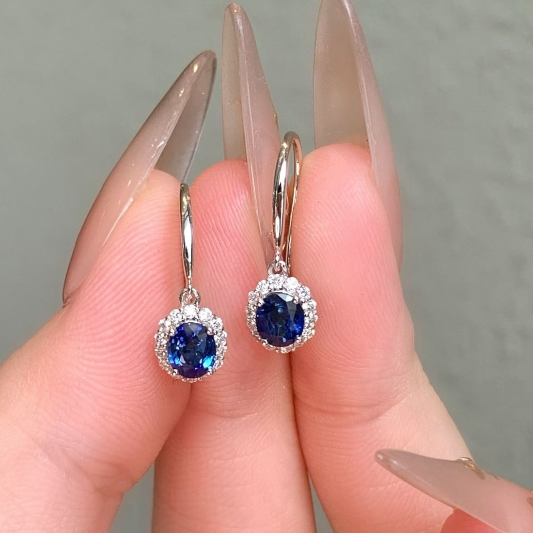 14k Gold 1.30 Ctw Natural Sapphire & Diamond Earrings - 6