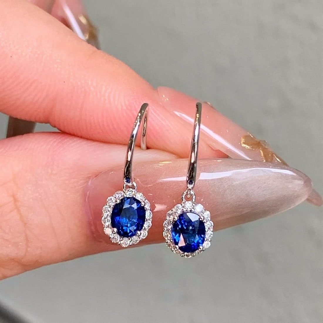 14k Gold 1.30 Ctw Natural Sapphire & Diamond Earrings - 7