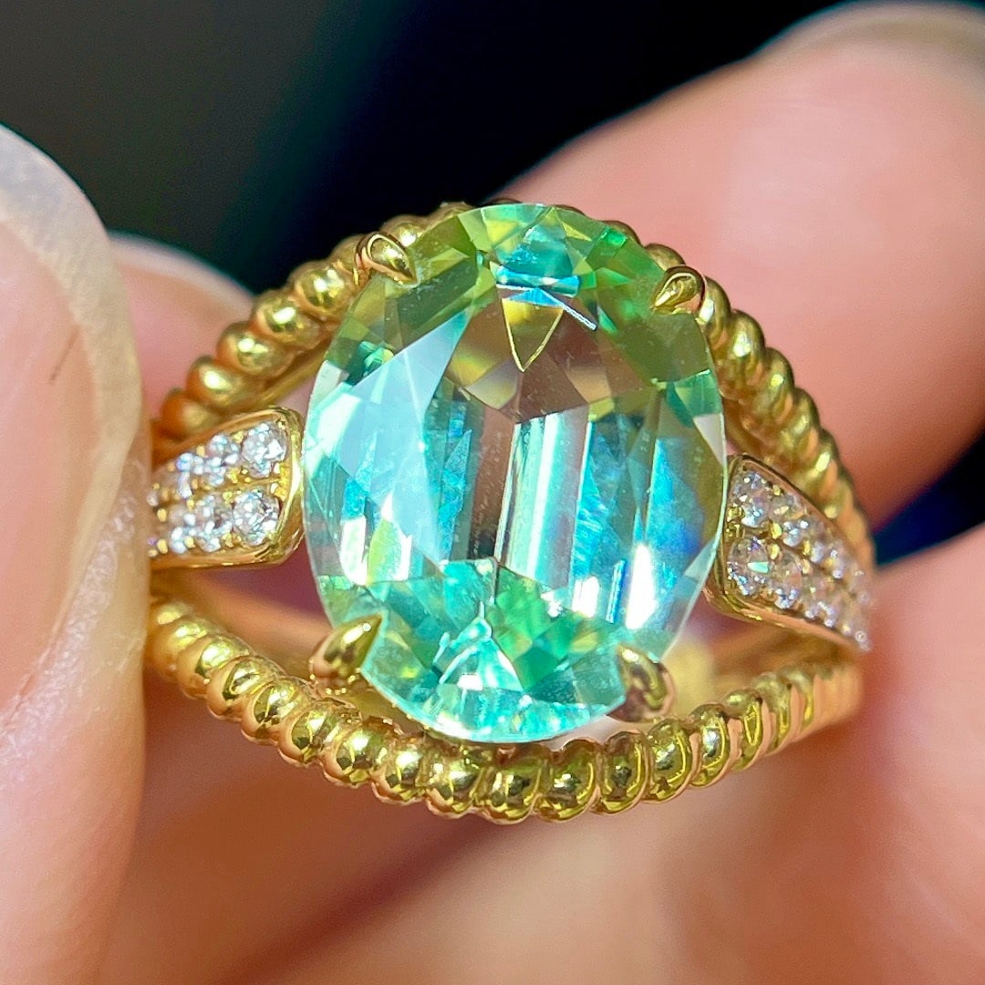 14k Gold 4.76 Ctw Natural Tourmaline & Diamond Ring - 2