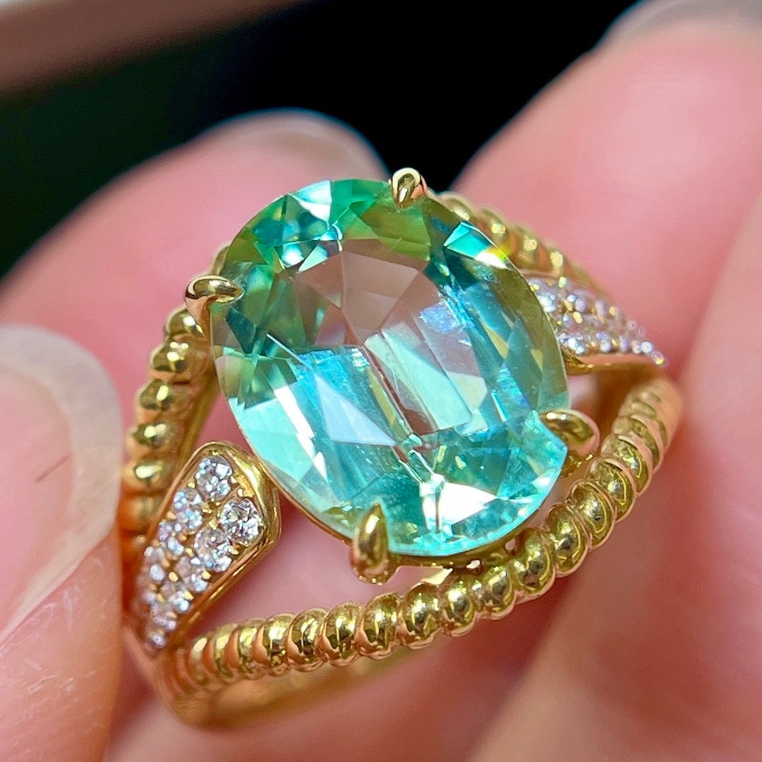 14k Gold 4.76 Ctw Natural Tourmaline & Diamond Ring - 4
