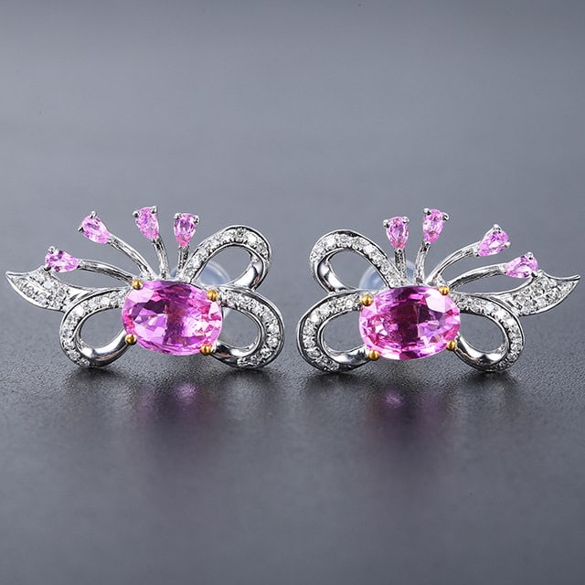 14k Gold 2.07 Ctw Natural Sapphire & Sapphire Earrings: Ref:231192157 // gold content:14k gold // main gemstone:sapphire // shape:oval // carat weight:1. 78ct // color:pink // treatment:natural // // adjacent gemstone 2 : sapphire // shape:pear // carat we