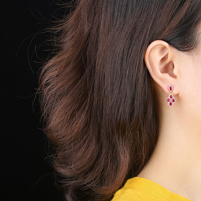14k Gold 1.66 Ctw Natural Ruby & Diamond Earrings - 6