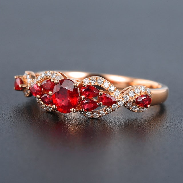 14k Gold 0.68 Ctw Natural Ruby & Ruby Ring - 2