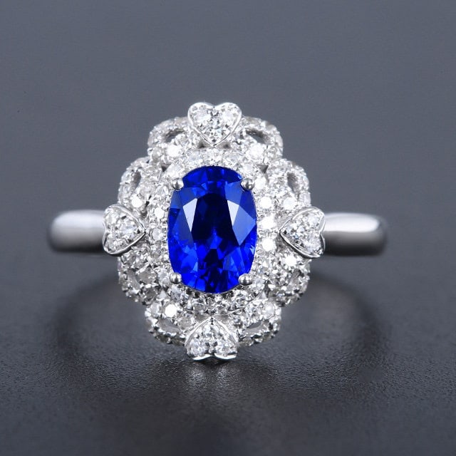 14k Gold 1.70 Ctw Natural Sapphire & Diamond Ring: Ref:231192160 // gold content:14k gold // ring size:7. 25us // // main gemstone:sapphire // shape:oval // carat weight:1. 3ct // color:blue // treatment:natural // // adjacent gemstone 2 : diamond //
