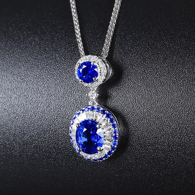 14k Gold 1.46 Ctw Natural Sapphire & Diamond Pendant( Without Chain ) - 2