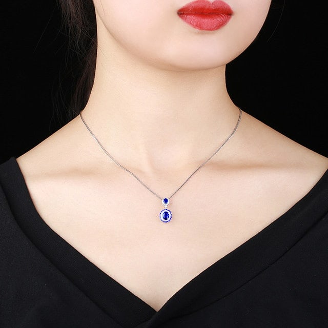 14k Gold 1.46 Ctw Natural Sapphire & Diamond Pendant( Without Chain ) - 5