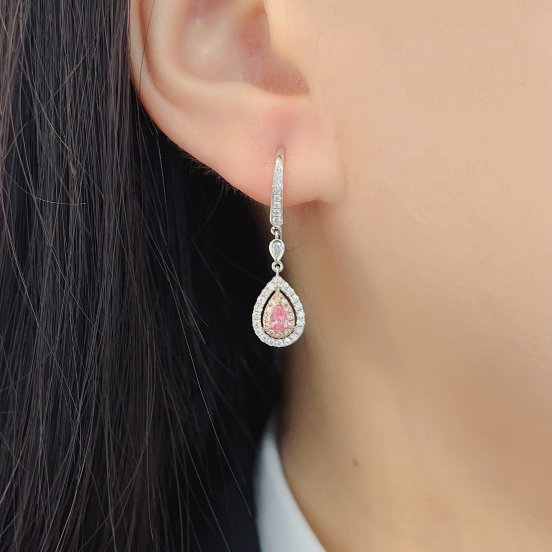 14k Gold 0.64 Ctw Natural Pink Diamond & Diamond Earrings - 3