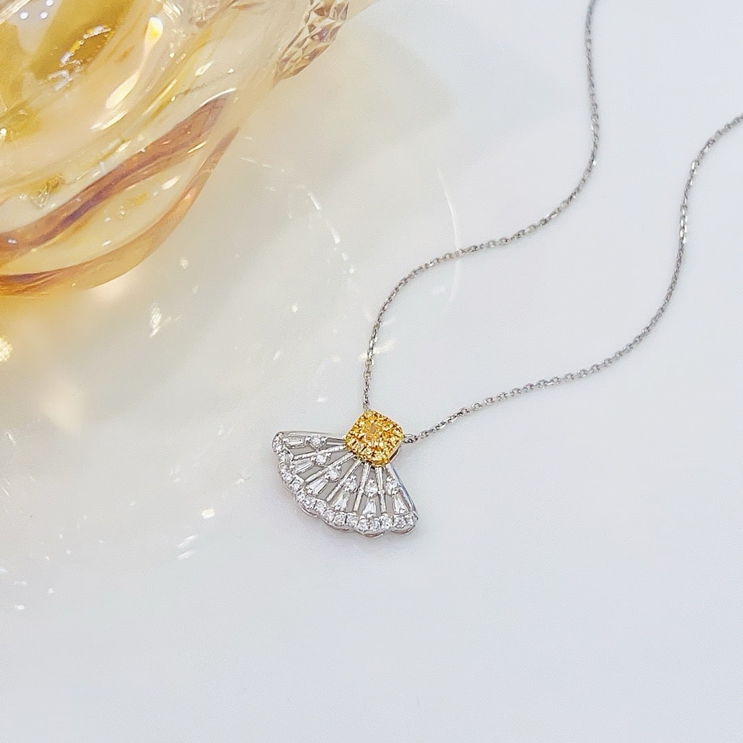14k Gold 0.42 Ctw Natural Yellow Diamond & Diamond Necklace - 3