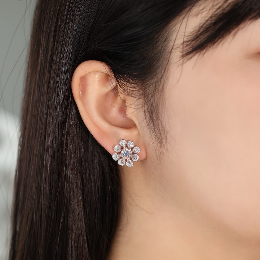14k Gold 1.34 Ctw Natural Blue Diamond & Diamond Earrings - 4